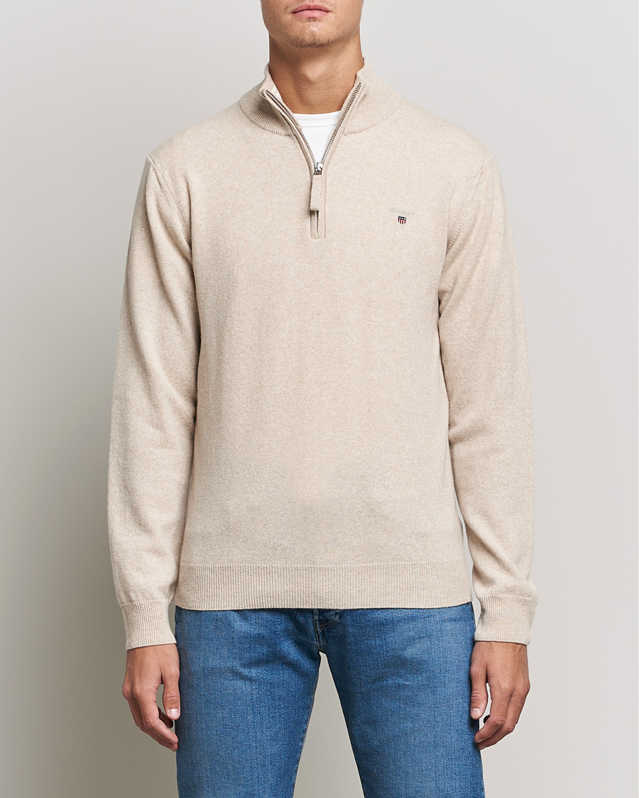 Herre | Trøjer | GANT | Lambswool Half Zip Dark Sand Melange