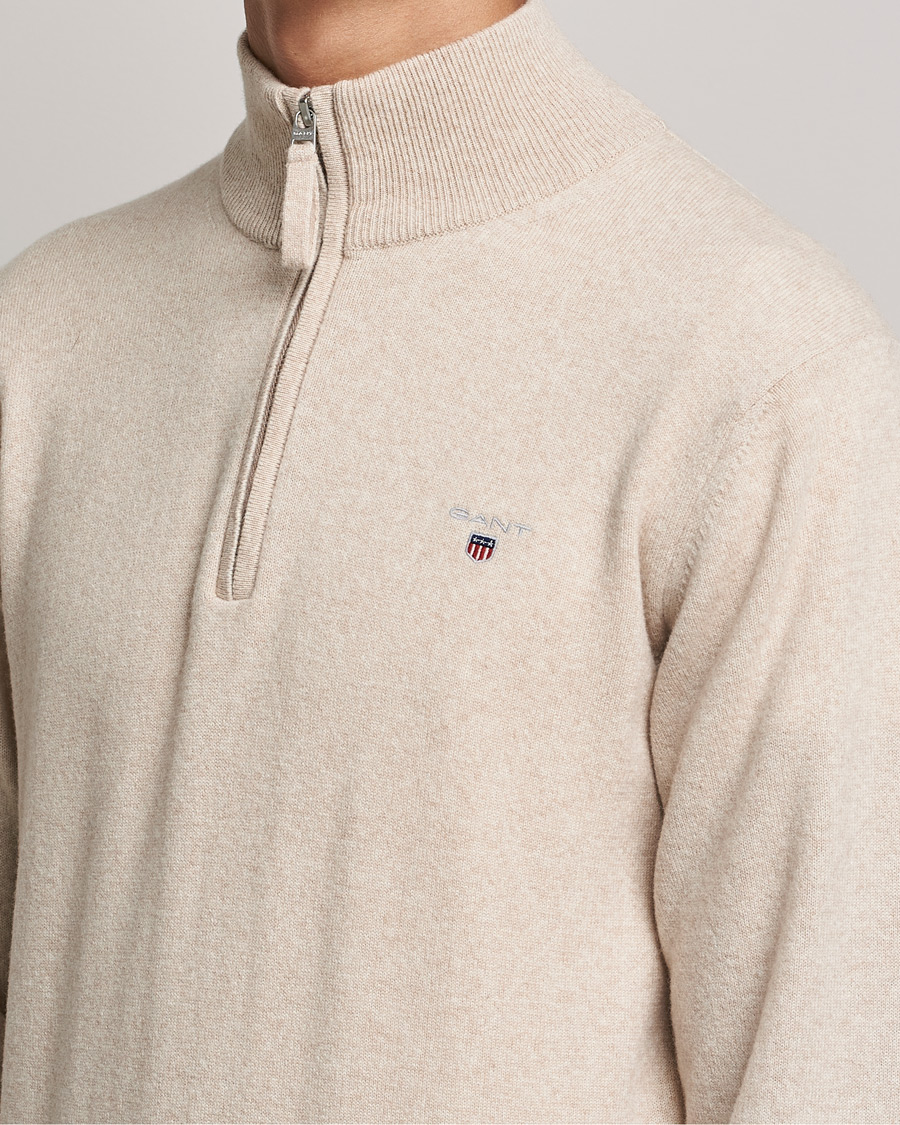 Herre | Trøjer | GANT | Lambswool Half Zip Dark Sand Melange