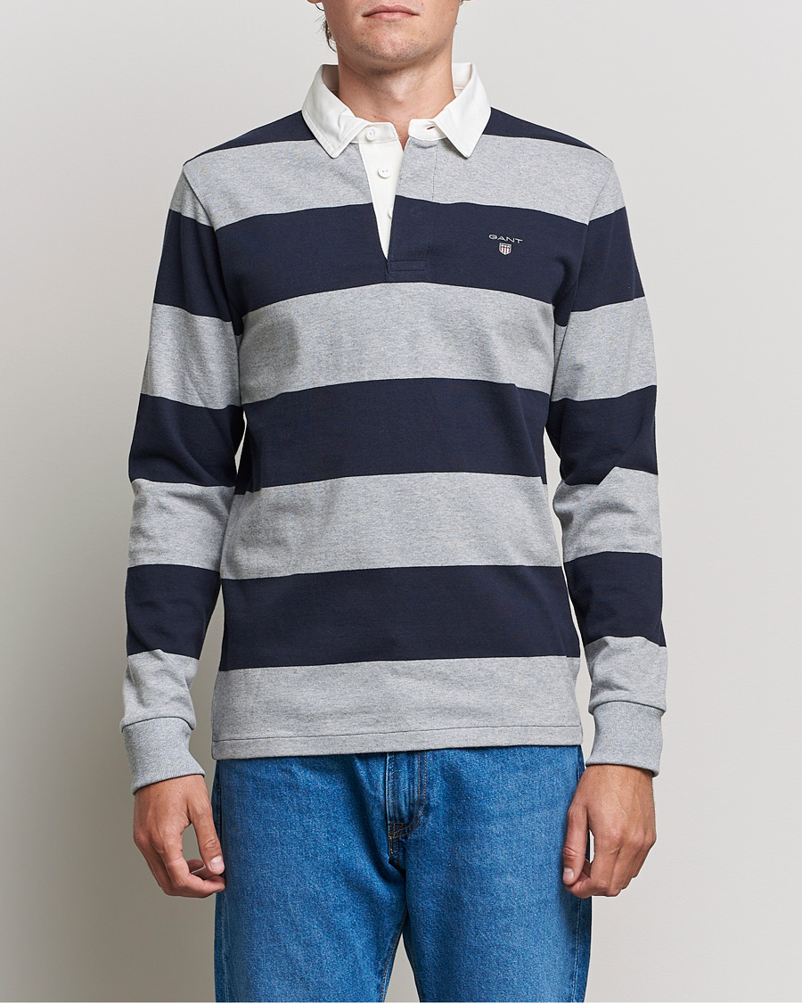 Herre | Rugbytrøjer | GANT | Barstriped Heavy Rugger Grey Melange