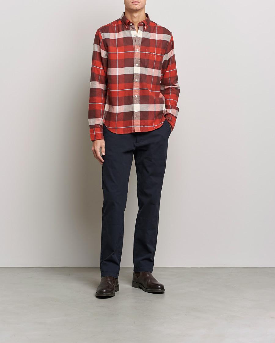 Herre | Flannelskjorter | GANT | Regular Fit Flannel Block Checked Shirt Spice Red