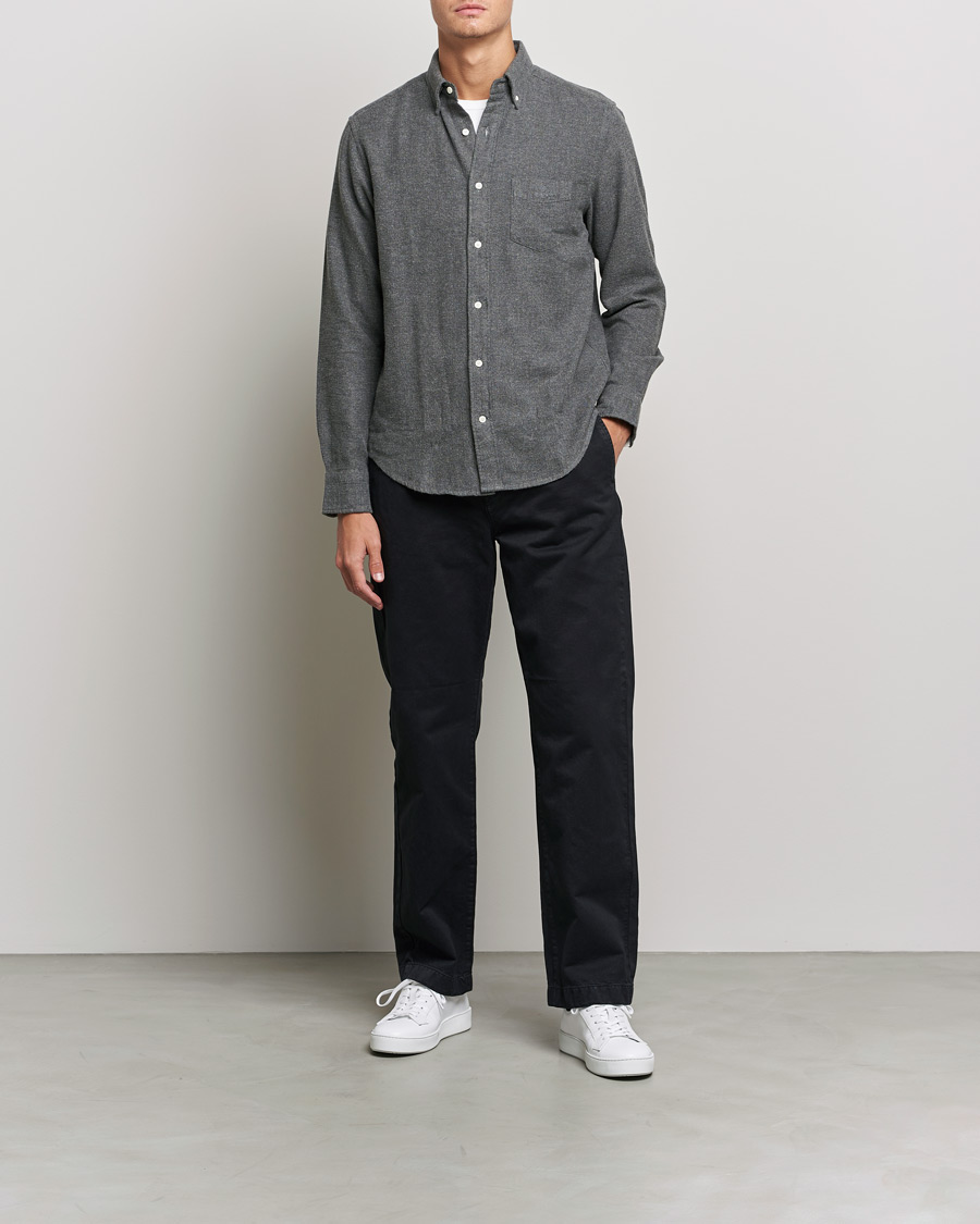 Herre | Flannelskjorter | GANT | Regular Fit Flannel Herringbone Shirt Charcoal Melange
