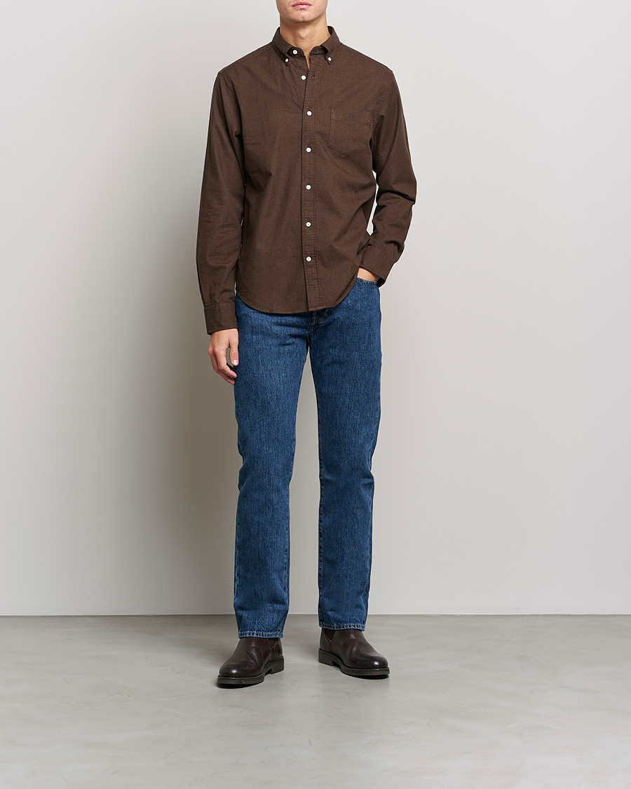 Herre | Flannelskjorter | GANT | Regular Fit Flannel Shirt Rich Brown