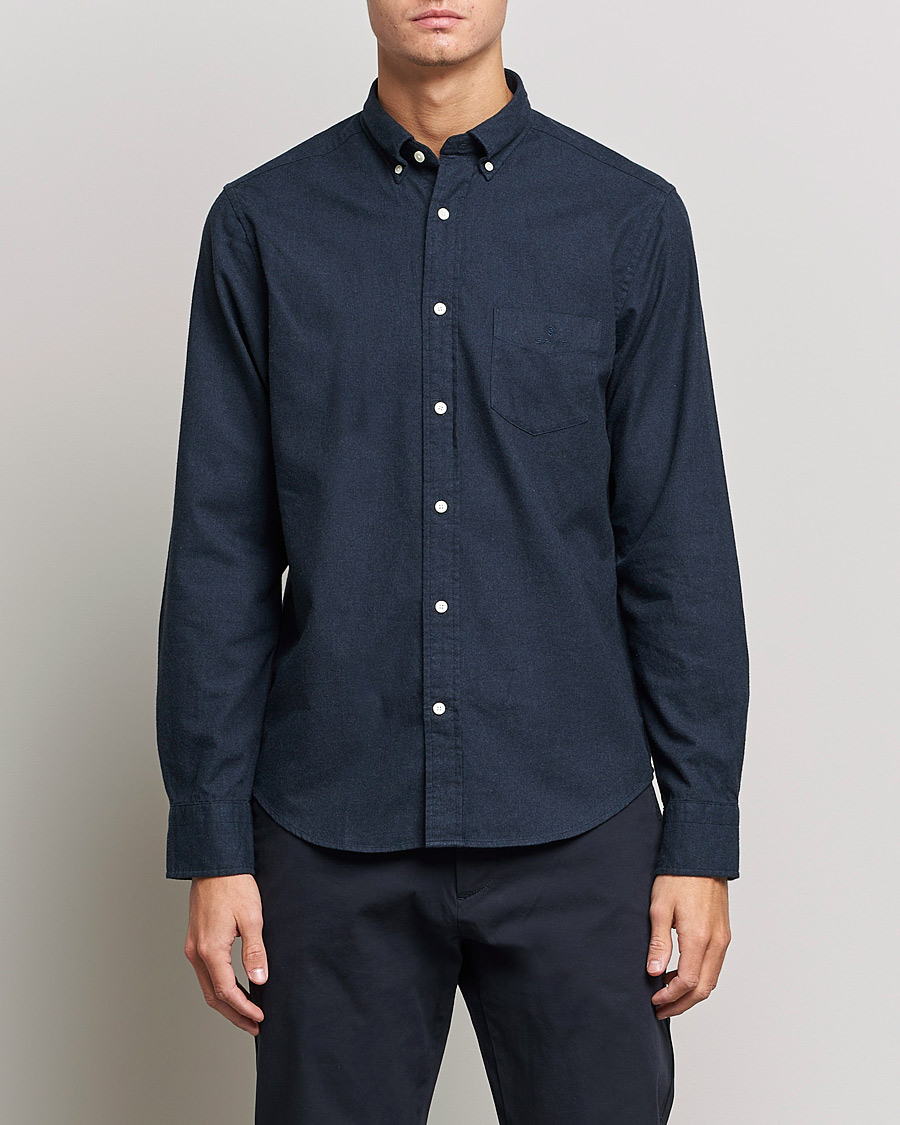 Herre | Casual | GANT | Regular Fit Flannel Shirt Evening Blue