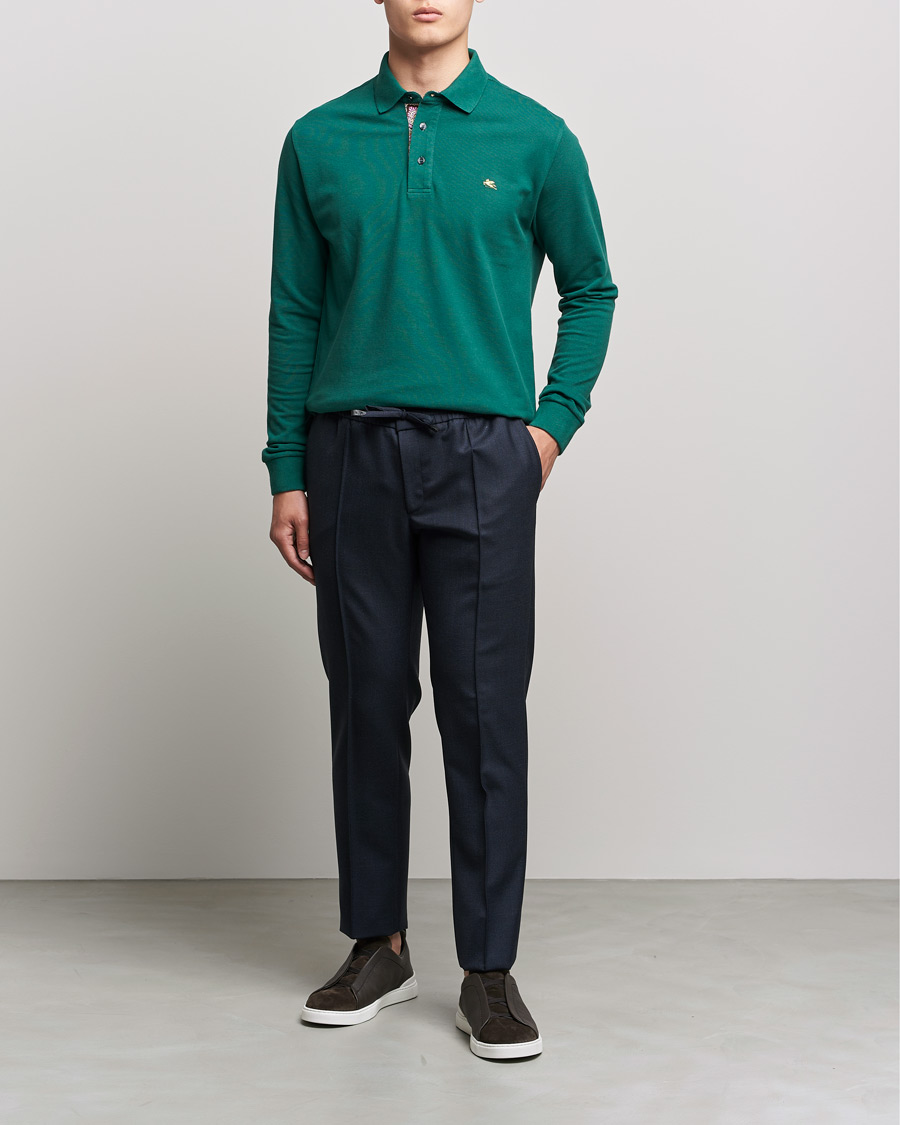 Herre | Etro | Etro | Long Sleeve Contrast Paisley Polo Emerald