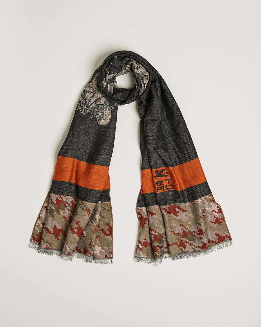 Herre | Etro Houndstooth Jacquard Scarf Black/Orange | Etro | Houndstooth Jacquard Scarf Black/Orange
