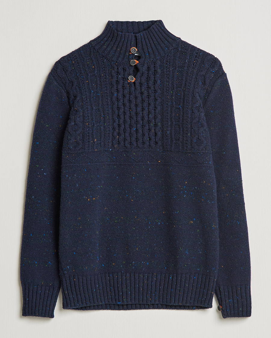 Herre | Trøjer | Inis Meáin | Wool/Cashmere Máirtín Beag Galánta Button Neck Navy
