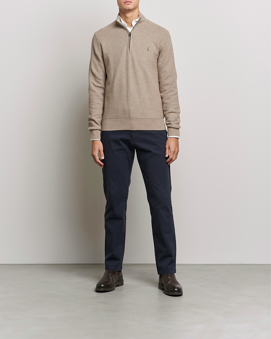 Herre | Trøjer | Polo Ralph Lauren | Textured Half-Zip Honey Brown Heather