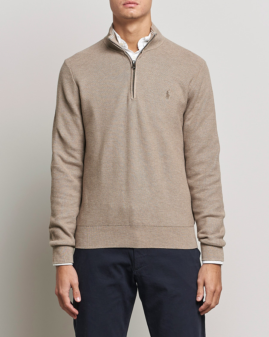 Herre | Trøjer | Polo Ralph Lauren | Textured Half-Zip Honey Brown Heather