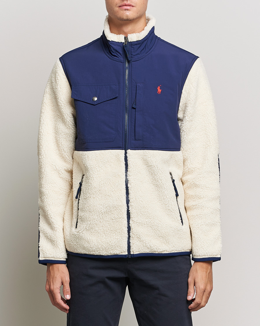 Herre | Trøjer | Polo Ralph Lauren | Bonded Sherpa Full Zip Sweater Creme/Navy