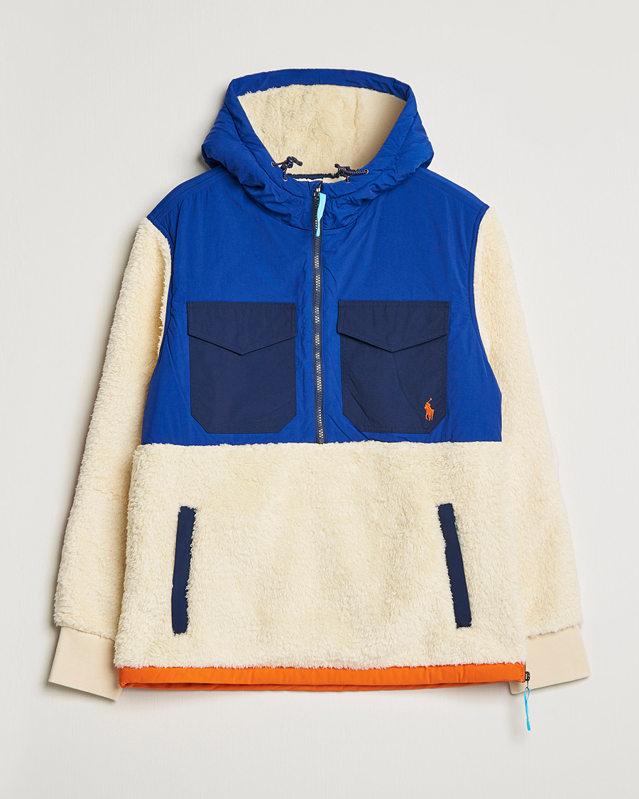 Herre | Trøjer | Polo Ralph Lauren | Curly Sherpa/Nylon Half Zip Hoodie Cream Multi