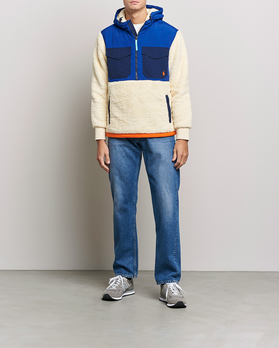 Herre | Trøjer | Polo Ralph Lauren | Curly Sherpa/Nylon Half Zip Hoodie Cream Multi