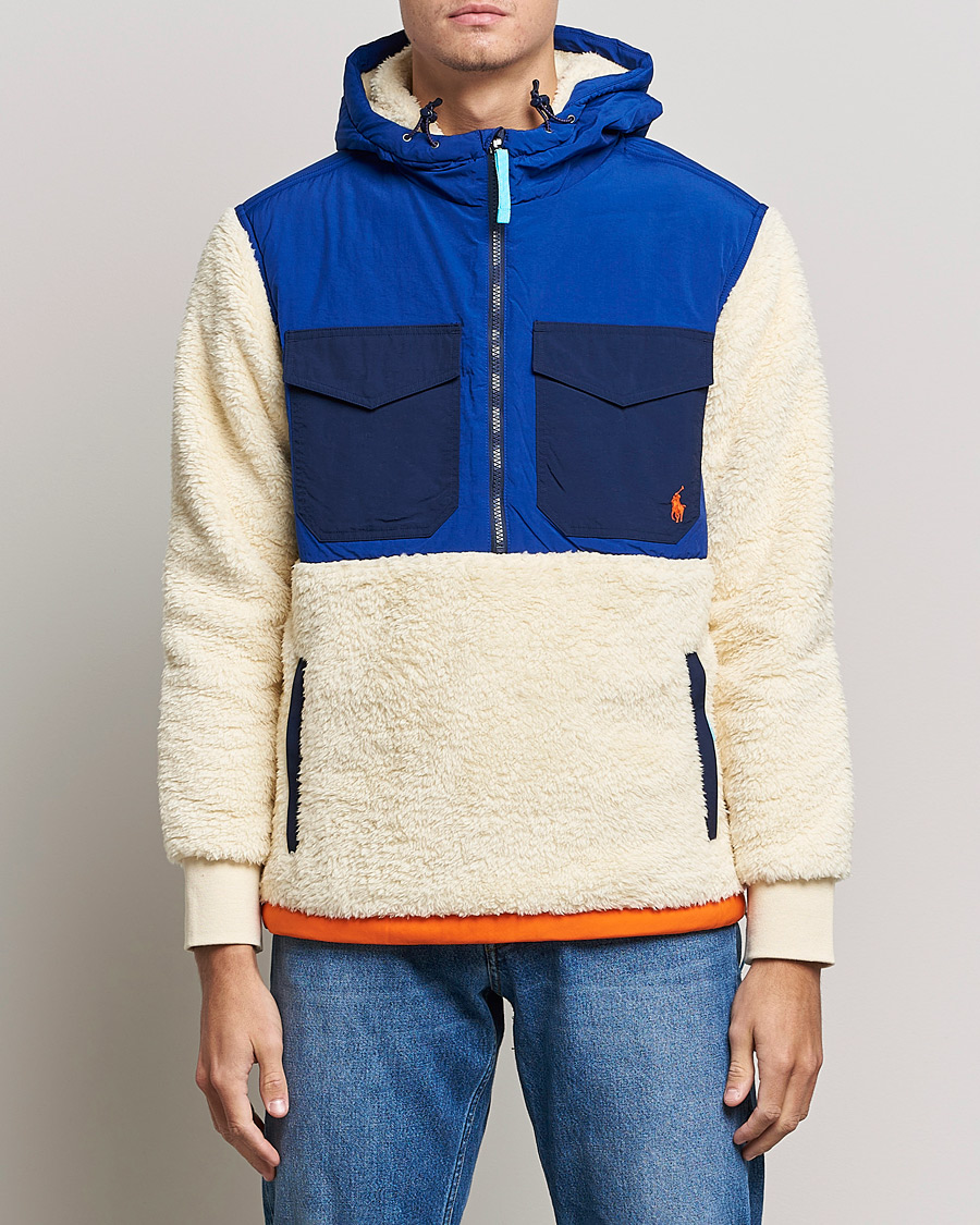 Herre | Trøjer | Polo Ralph Lauren | Curly Sherpa/Nylon Half Zip Hoodie Cream Multi