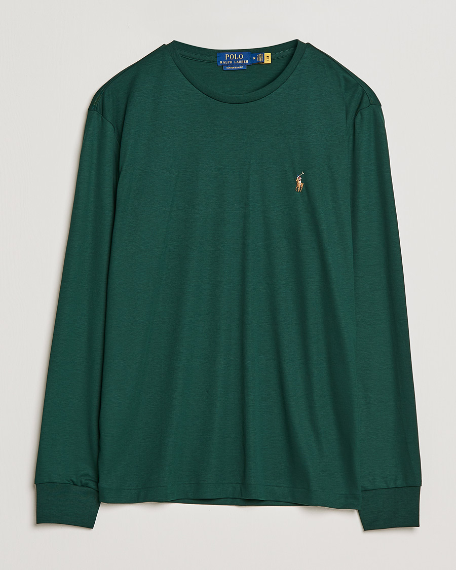 Herre | T-Shirts | Polo Ralph Lauren | Luxury Pima Cotton Long Sleeve Tee College Green