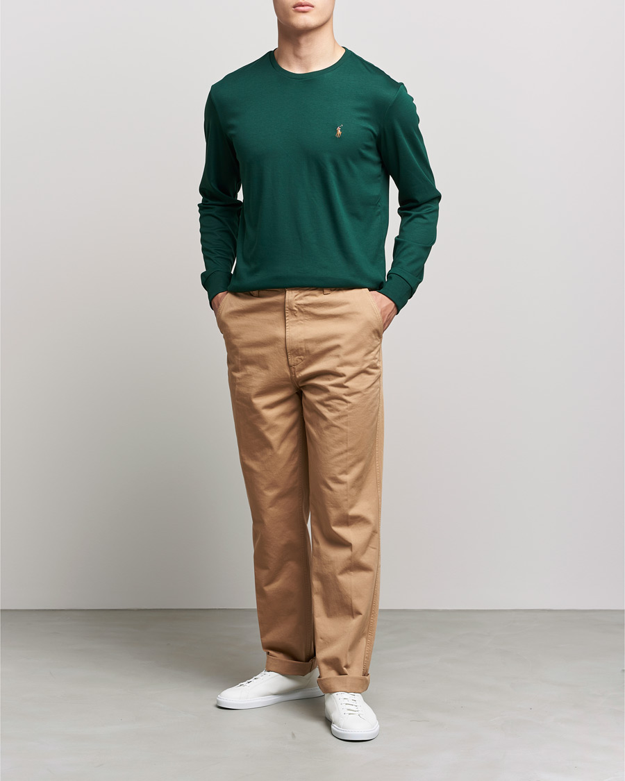 Herre | T-Shirts | Polo Ralph Lauren | Luxury Pima Cotton Long Sleeve Tee College Green