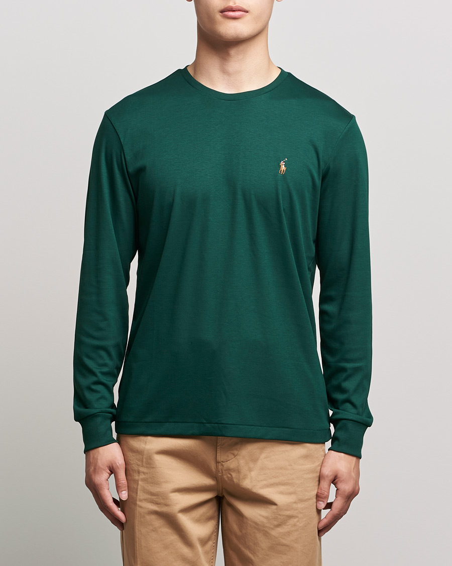 Herre | T-Shirts | Polo Ralph Lauren | Luxury Pima Cotton Long Sleeve Tee College Green