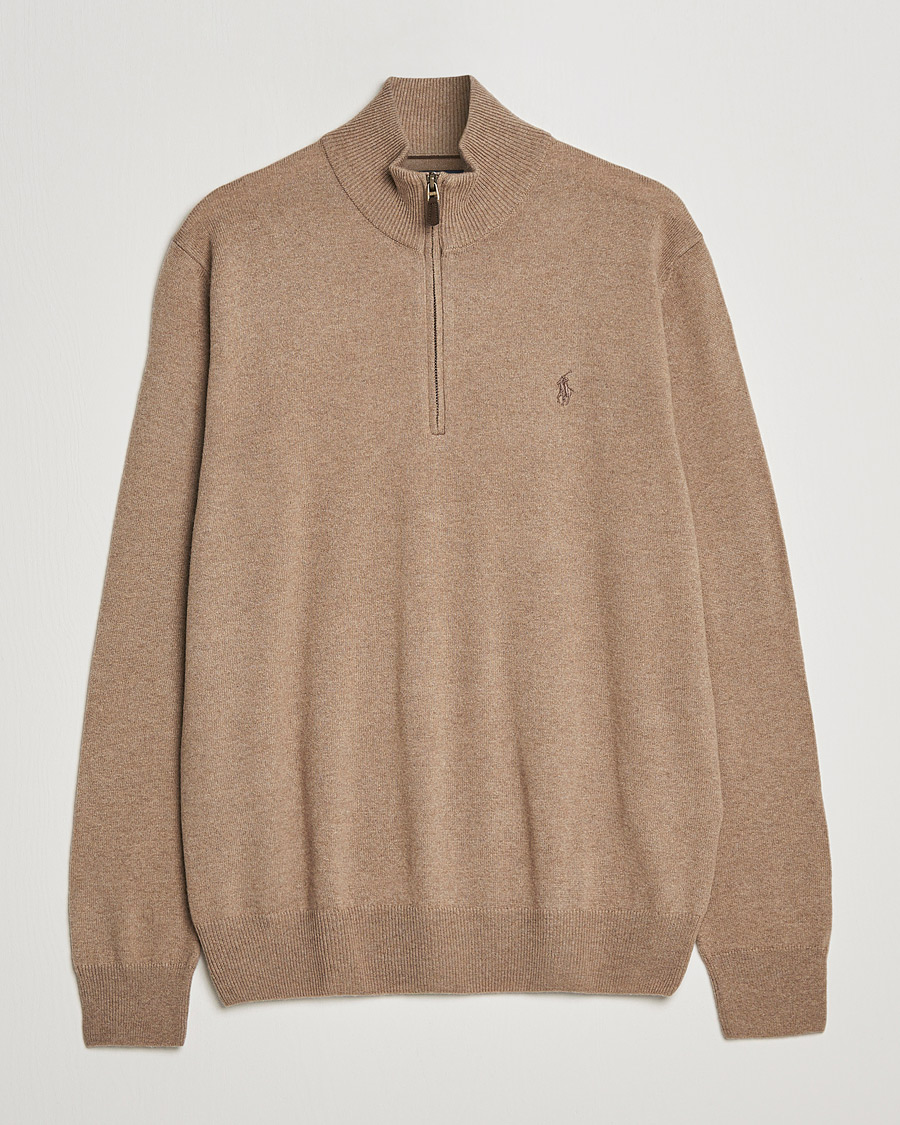 Herre | Trøjer | Polo Ralph Lauren | Merino Half Zip Sweater Honey Brown Heather