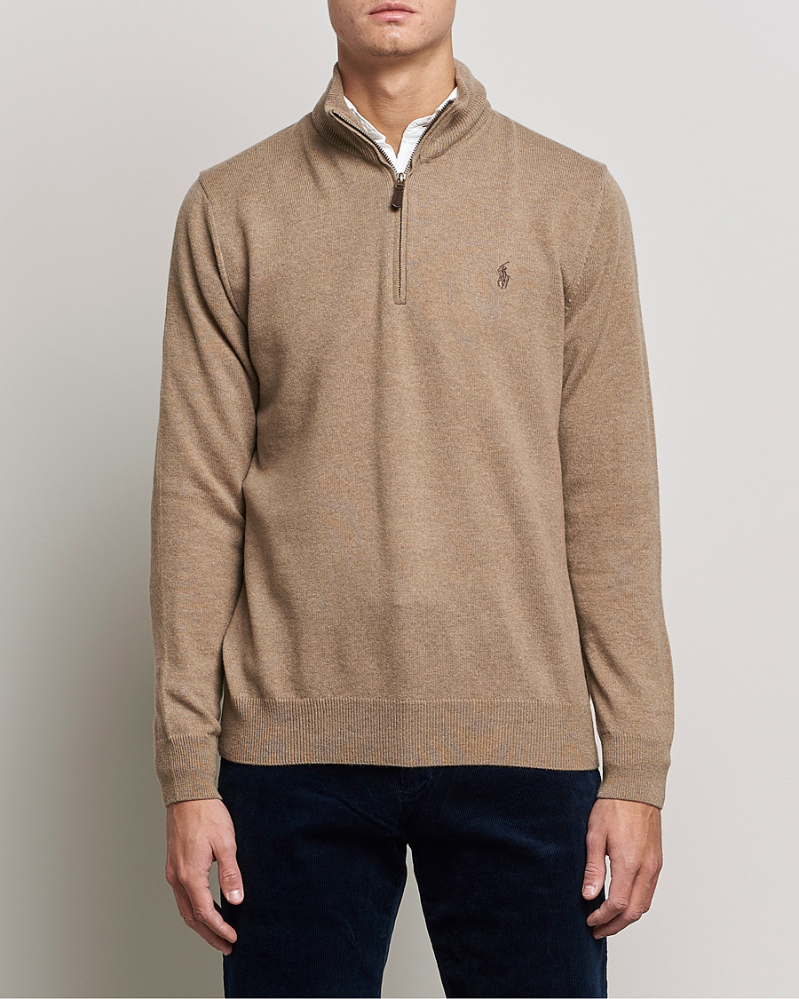 Herre | Trøjer | Polo Ralph Lauren | Merino Half Zip Sweater Honey Brown Heather