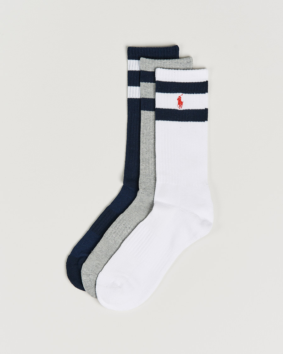 Herre | Undertøj | Polo Ralph Lauren | 3-Pack Sport Striped Socks White/Grey/Navy