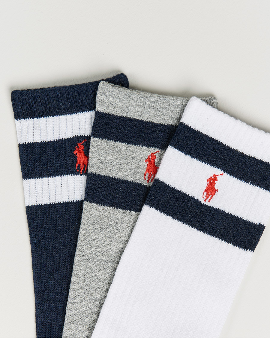 Herre | Undertøj | Polo Ralph Lauren | 3-Pack Sport Striped Socks White/Grey/Navy