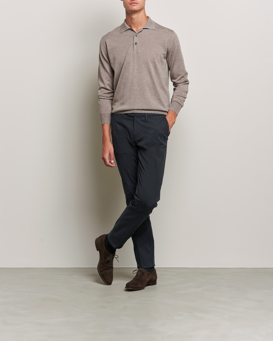 Herre | Trøjer | Canali | Merino Wool Knitted Polo Taupe
