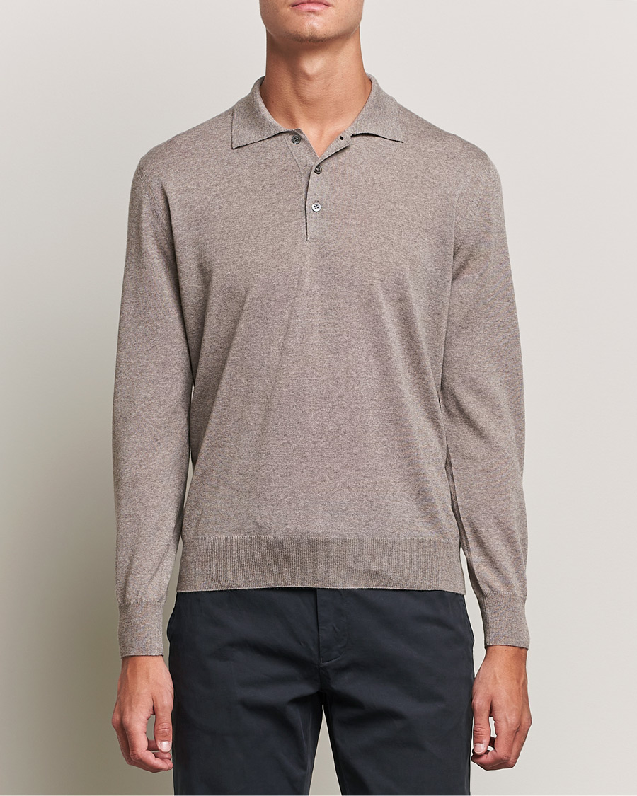 Herre | Strikkede polotrøjer | Canali | Merino Wool Knitted Polo Taupe