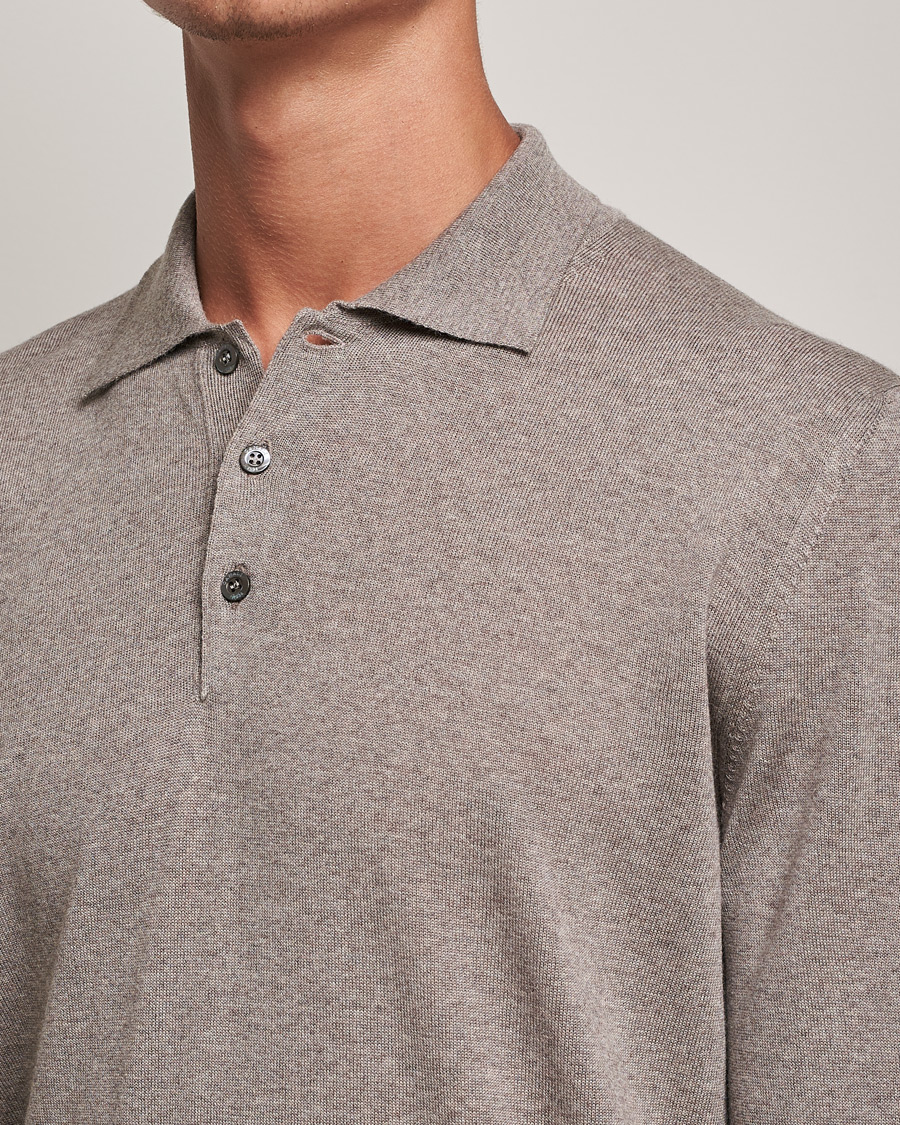 Herre | Trøjer | Canali | Merino Wool Knitted Polo Taupe