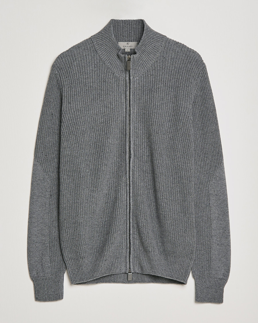 Herre | Trøjer | Canali | Cotton/Cashmere Full Zip Light Grey