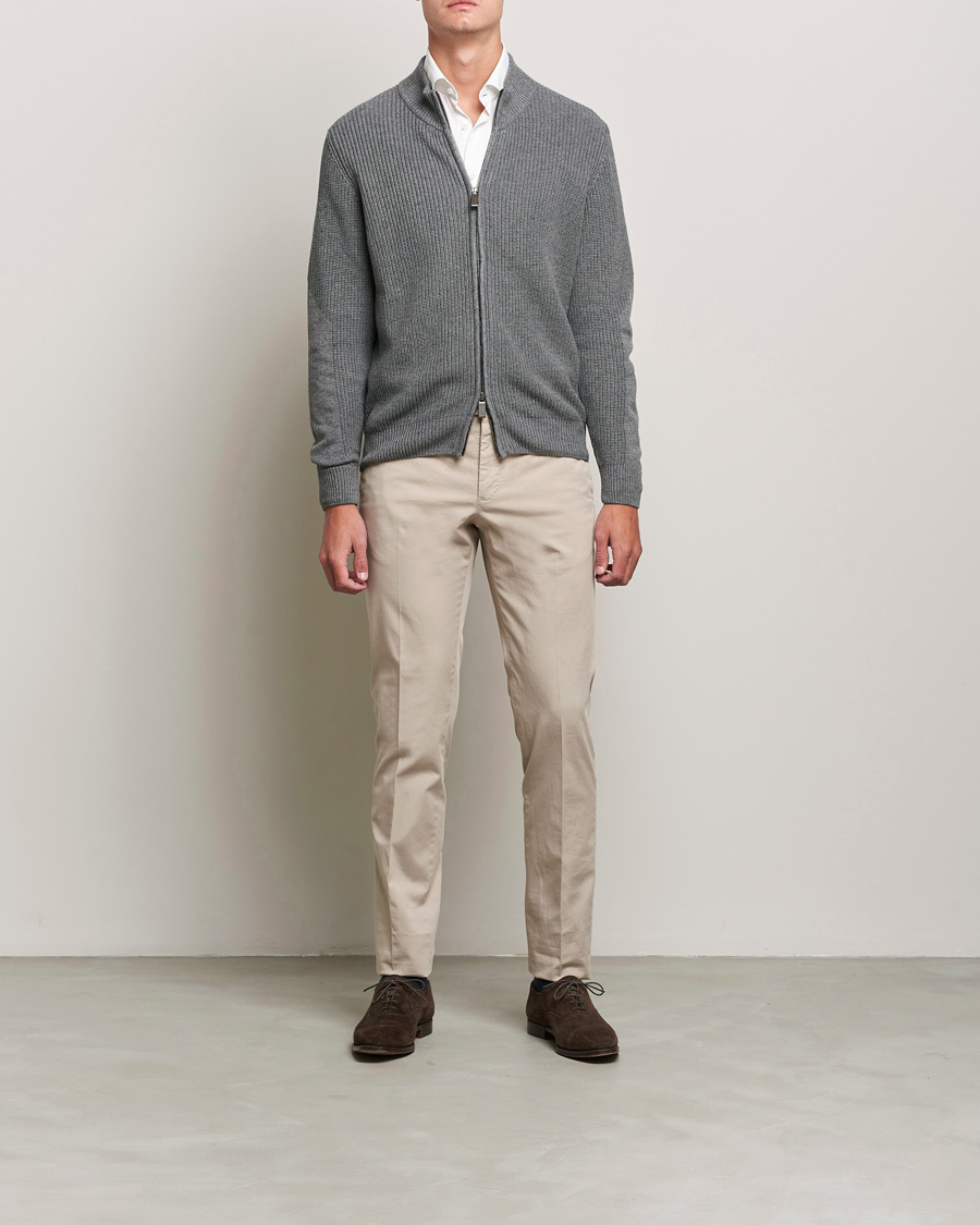 Herre | Trøjer | Canali | Cotton/Cashmere Full Zip Light Grey