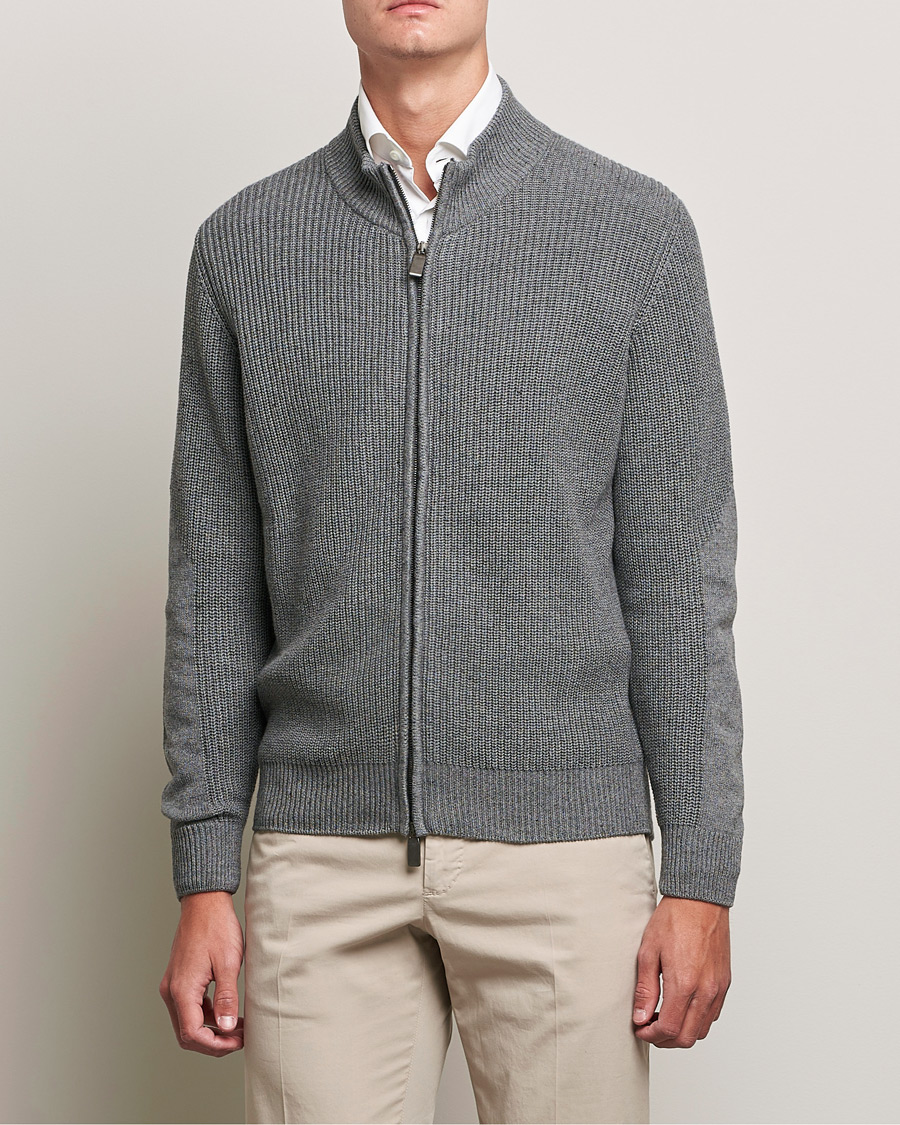 Herre | Trøjer | Canali | Cotton/Cashmere Full Zip Light Grey