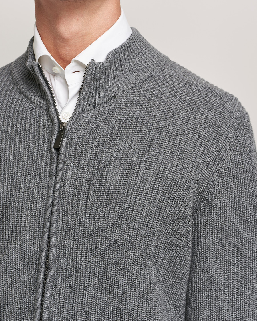 Herre | Trøjer | Canali | Cotton/Cashmere Full Zip Light Grey