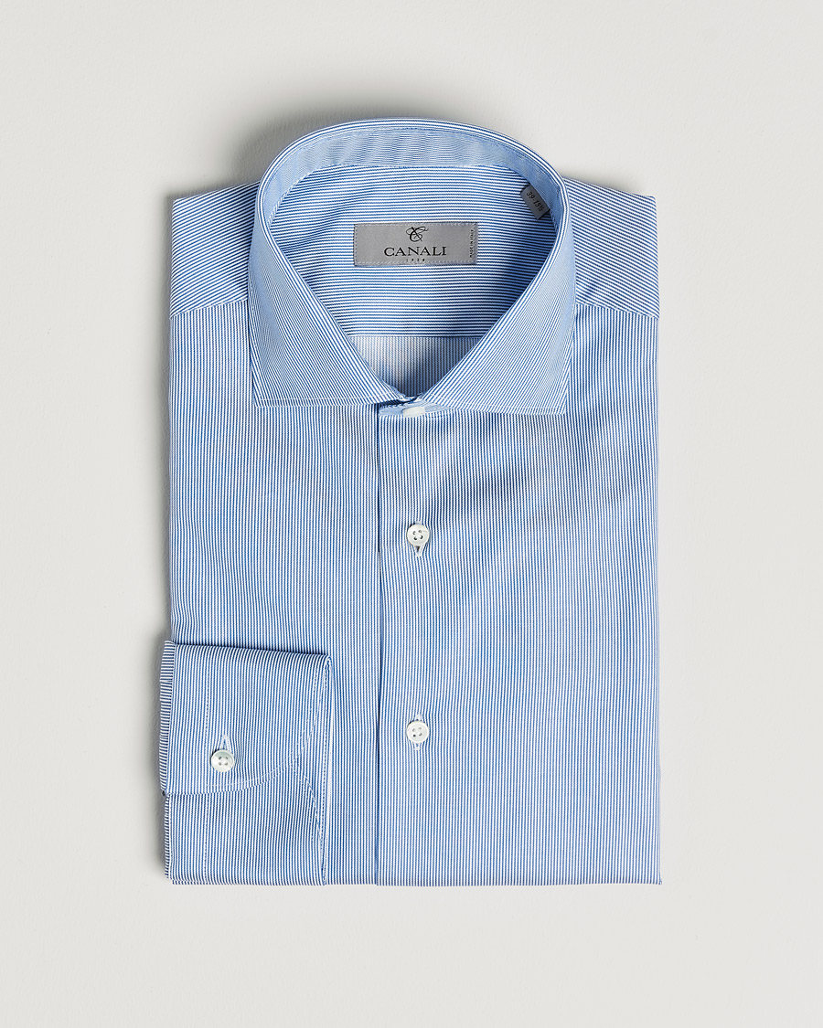 Herre |  | Canali | Slim Fit Cut Away Shirt Blue Stripe
