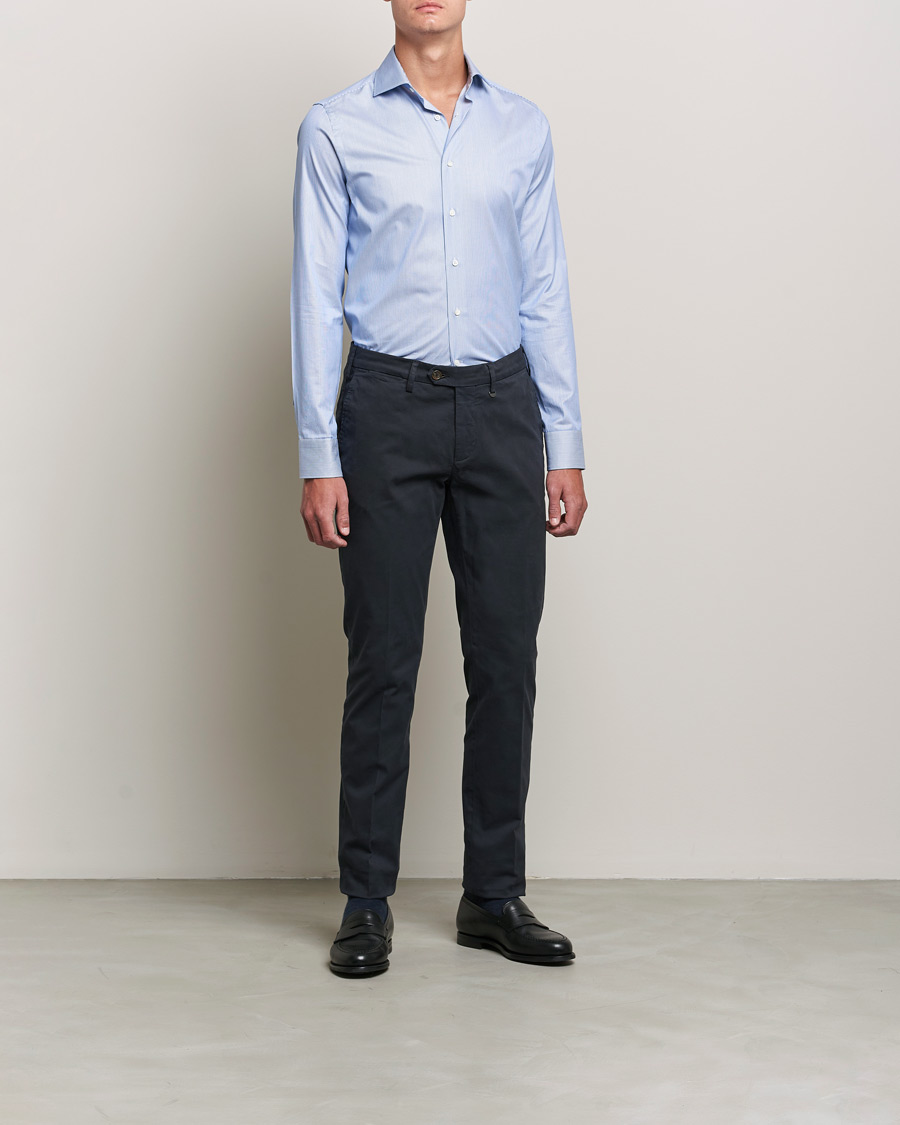 Herre | Skjorter | Canali | Slim Fit Cut Away Shirt Blue Stripe