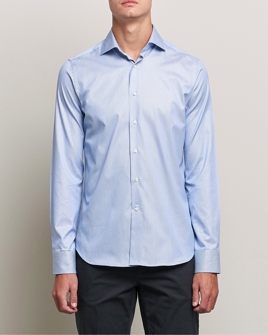 Herre | Skjorter | Canali | Slim Fit Cut Away Shirt Blue Stripe