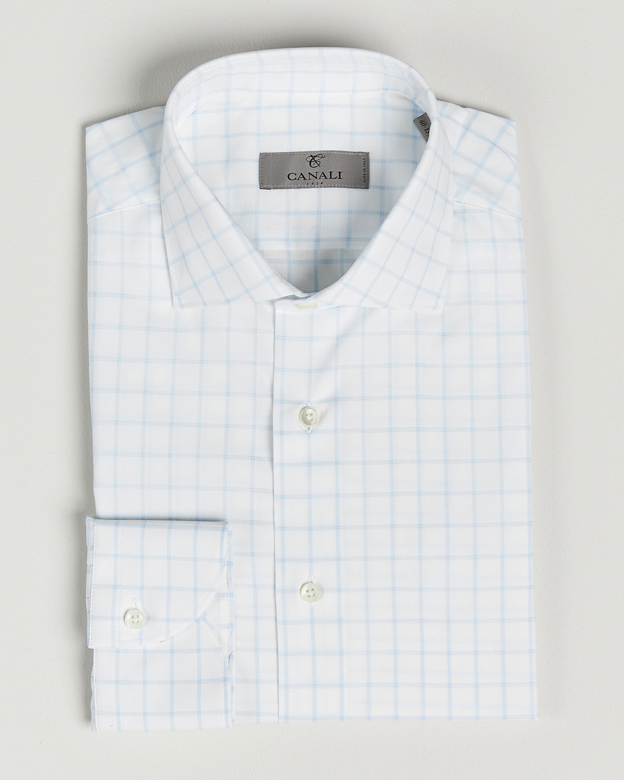 Herre | Skjorter | Canali | Slim Fit Cut Away Shirt Blue Check