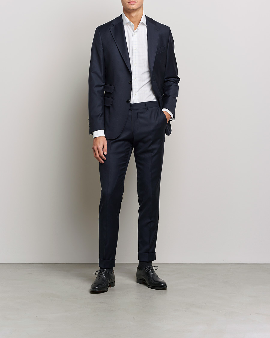 Herre | Skjorter | Canali | Slim Fit Cut Away Shirt Blue Check