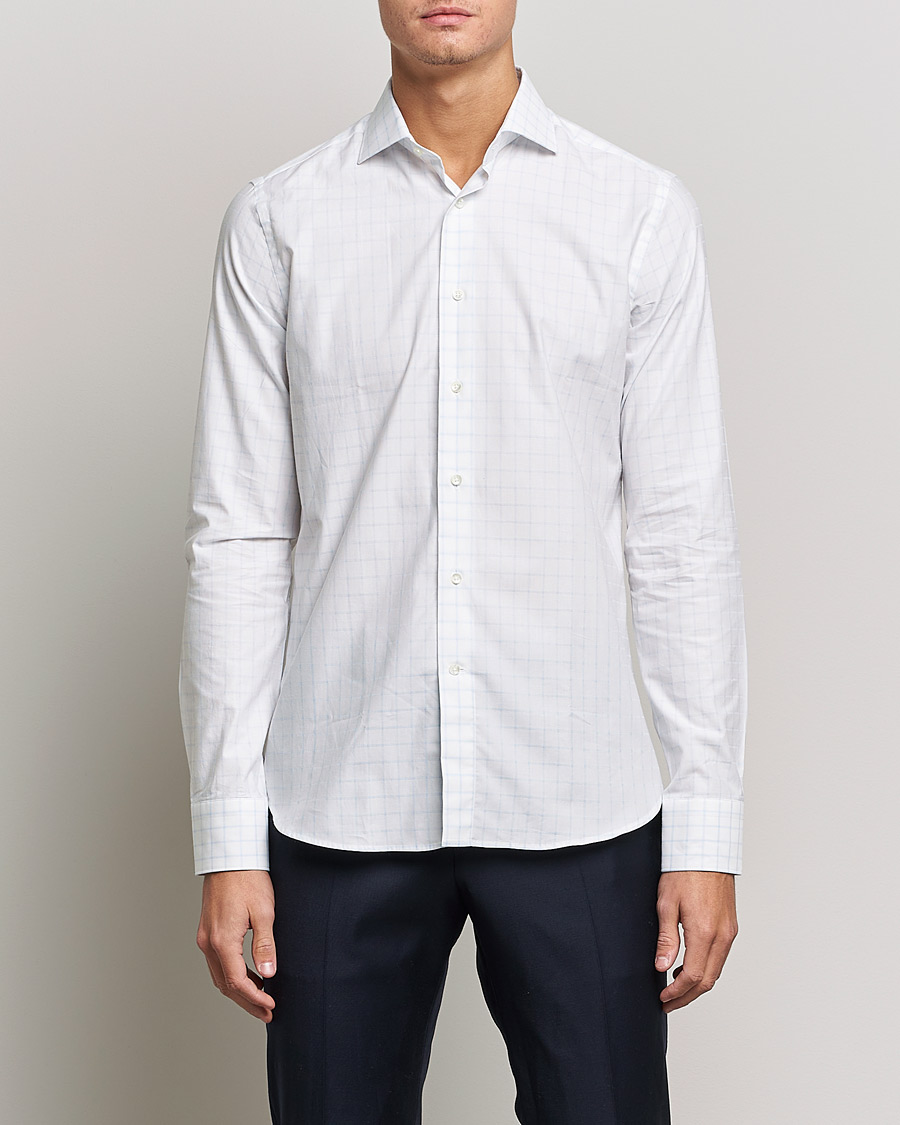 Herre | Skjorter | Canali | Slim Fit Cut Away Shirt Blue Check