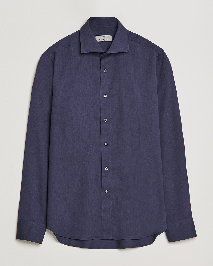 Herre | Skjorter | Canali | Slim Fit Flannel Shirt Navy