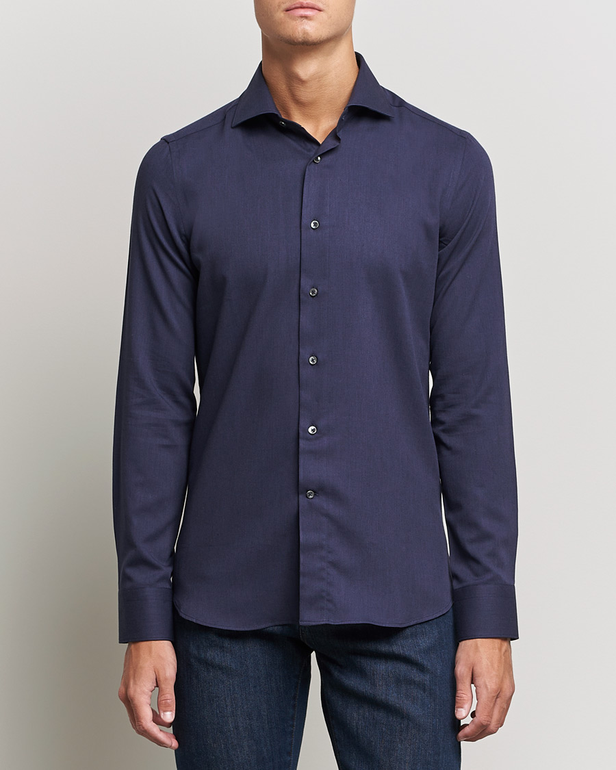 Herre | Flannelskjorter | Canali | Slim Fit Flannel Shirt Navy