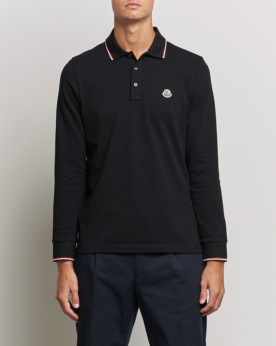 Herre | Langærmede polotrøjer | Moncler | Contrast Rib Long Sleeve Polo Black