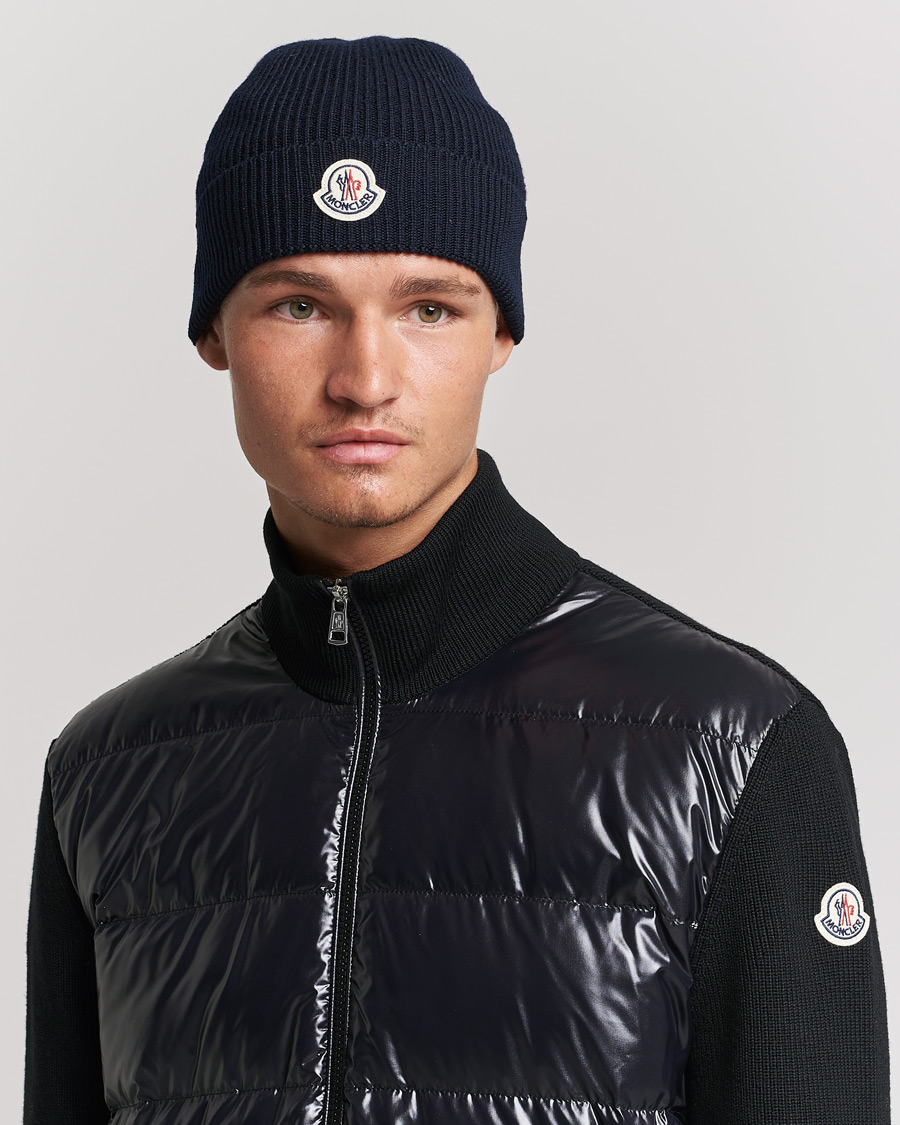Herre | Huer | Moncler | Ribbed Wool Beanie Navy
