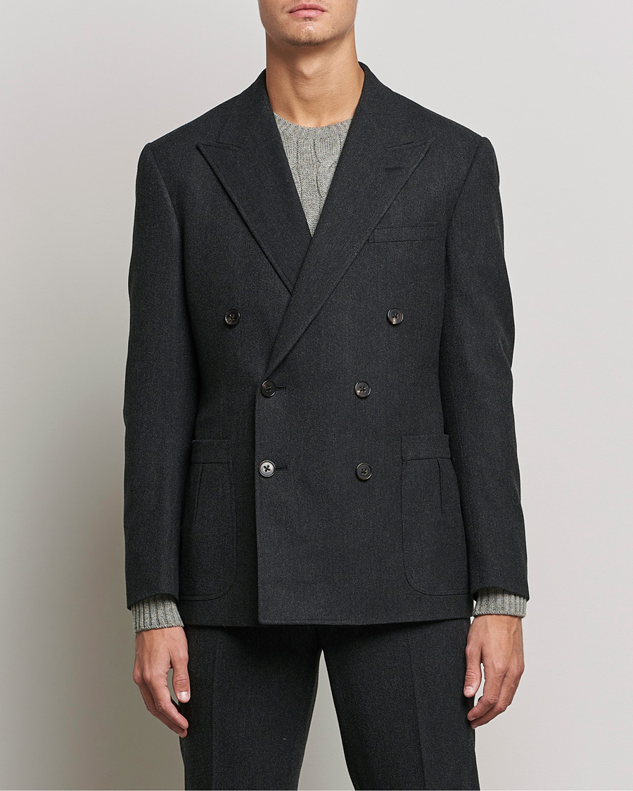 Herre | Blazere & jakker | Ralph Lauren Purple Label | Double Breasted Flannel Sportcoat Dark Grey