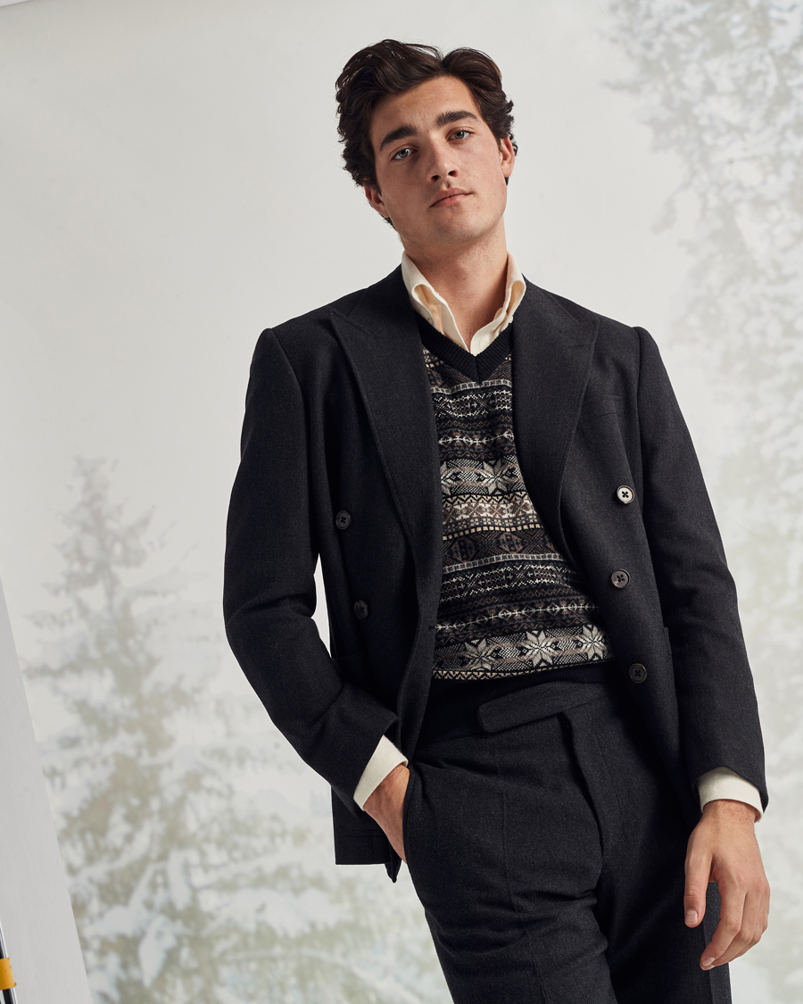 Herre | Blazere & jakker | Ralph Lauren Purple Label | Double Breasted Flannel Sportcoat Dark Grey