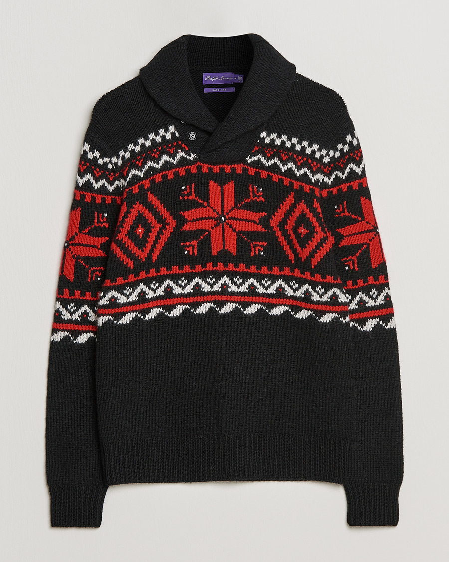 Herre | Trøjer | Ralph Lauren Purple Label | Cashmere Jacquard Shawl Sweater Black/Red