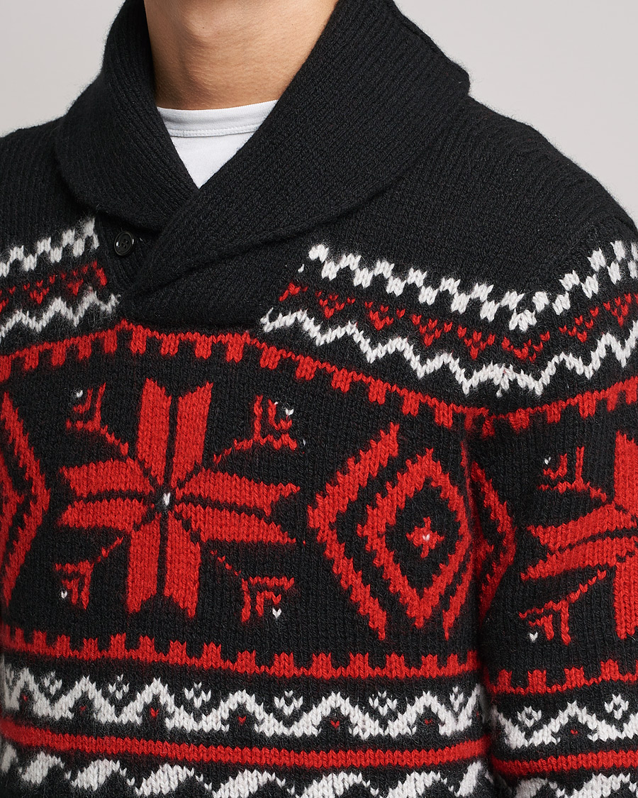Herre | Trøjer | Ralph Lauren Purple Label | Cashmere Jacquard Shawl Sweater Black/Red