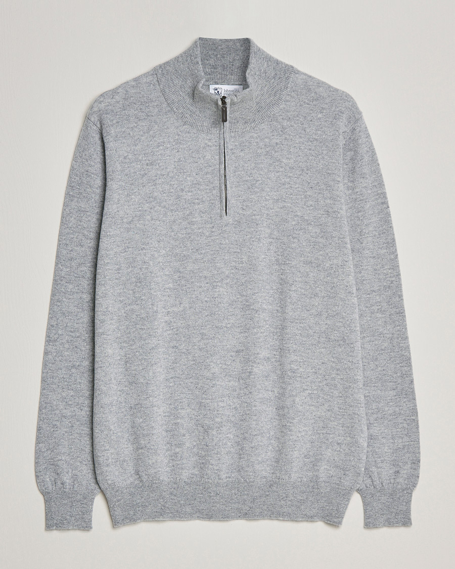 Herre | Trøjer | Johnstons of Elgin | 2-Ply Cashmer Half Zip Silver