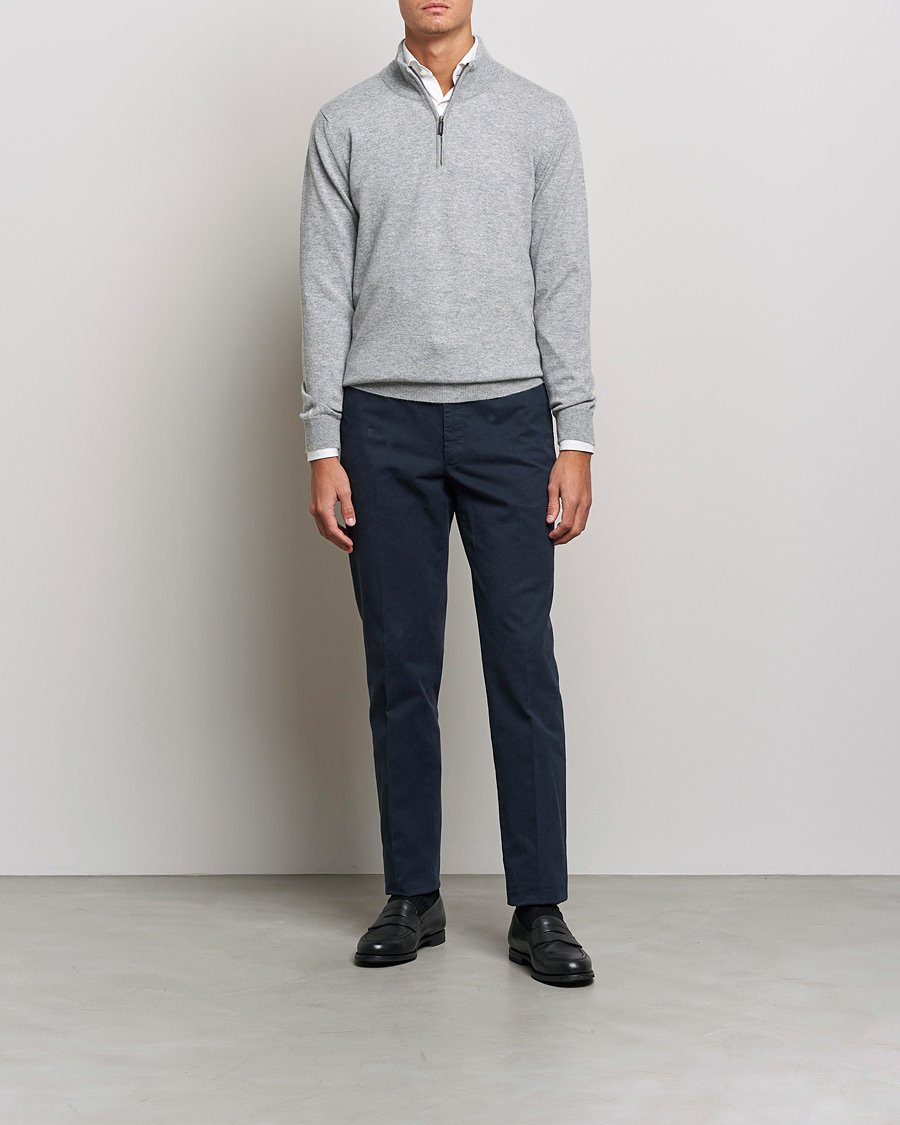 Herre | Trøjer | Johnstons of Elgin | 2-Ply Cashmer Half Zip Silver