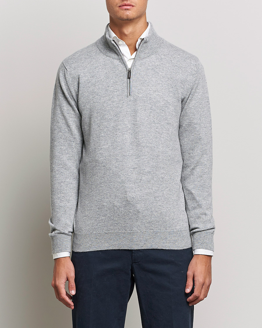 Herre | Trøjer | Johnstons of Elgin | 2-Ply Cashmer Half Zip Silver