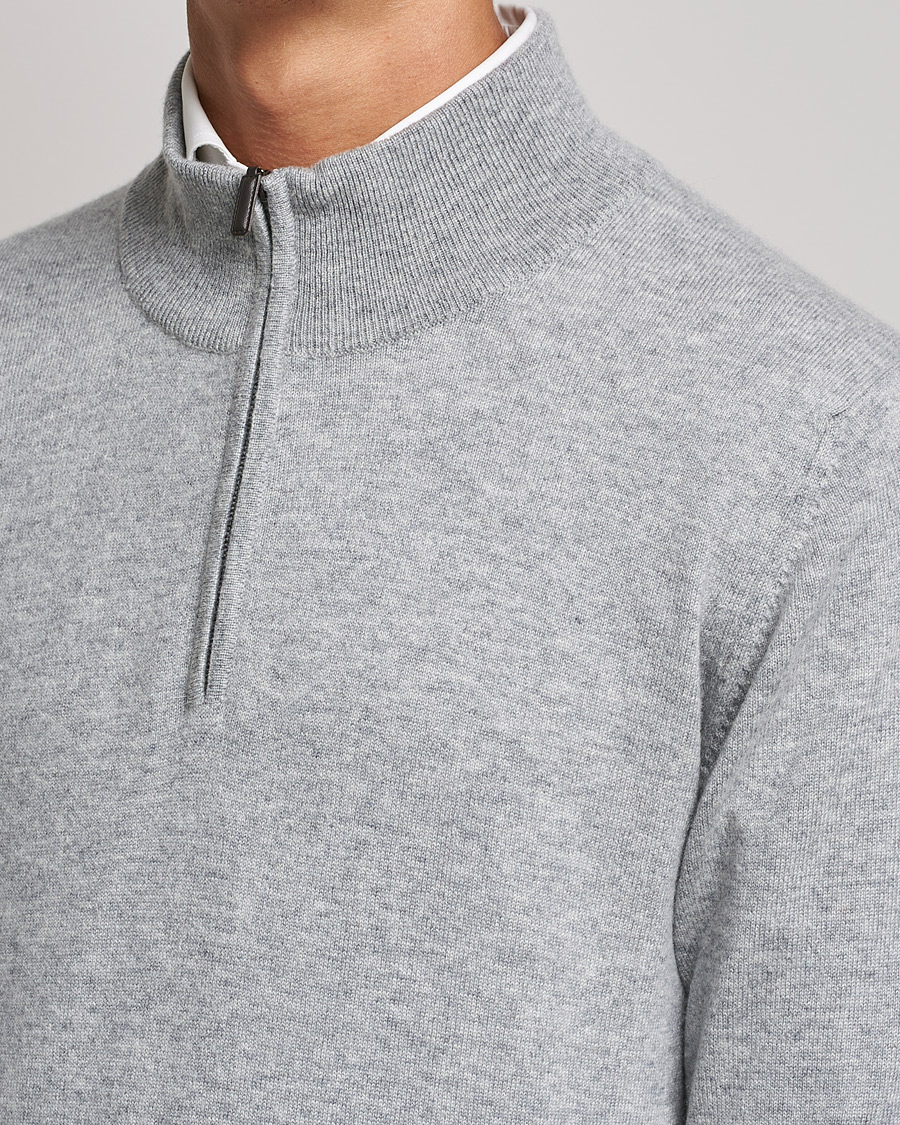 Herre | Trøjer | Johnstons of Elgin | 2-Ply Cashmer Half Zip Silver