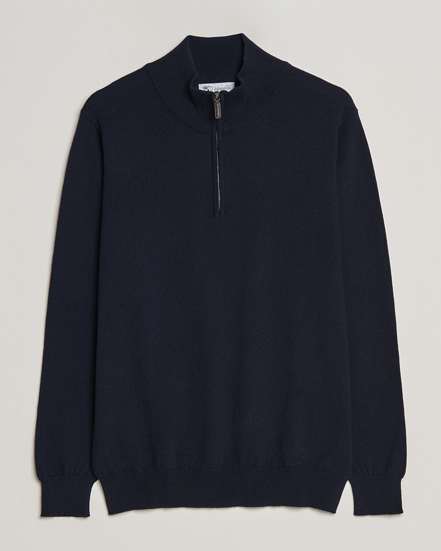 Herre | Trøjer | Johnstons of Elgin | 2-Ply Cashmer Half Zip Dark Navy