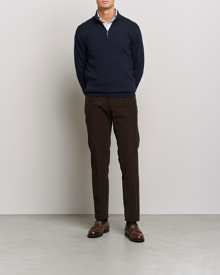 Herre | Trøjer | Johnstons of Elgin | 2-Ply Cashmer Half Zip Dark Navy